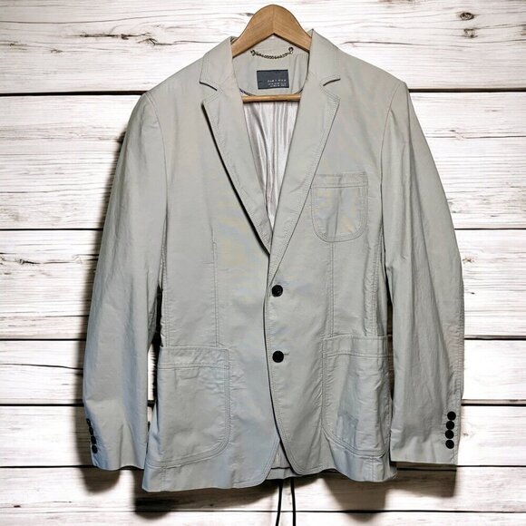 Zara Man Cotton Blazer Single Breasted Two Buttons Lined Light Grey Size 40 - Picture 1 of 7
